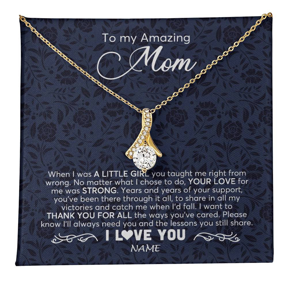 Alluring Beauty Necklace 18K Yellow Gold Finish | 1 | Personalized To My Amazing Mom Necklace From Daughter When I Was A Little Girl Mom Birthday Mothers Day Christmas Jewelry Customized Gift Box Message Card | teecentury