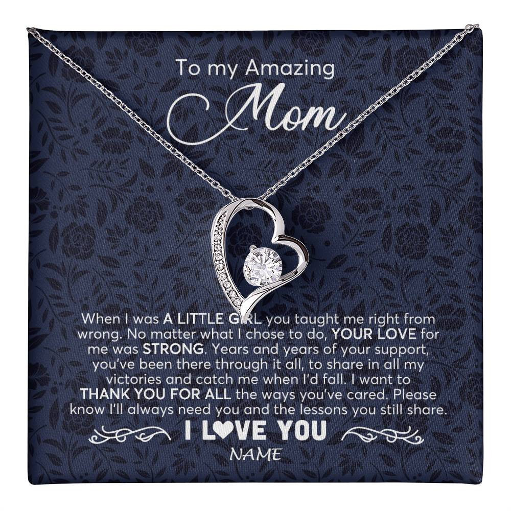 Forever Love Necklace 14K White Gold Finish | 1 | Personalized To My Amazing Mom Necklace From Daughter When I Was A Little Girl Mom Birthday Mothers Day Christmas Jewelry Customized Gift Box Message Card | teecentury