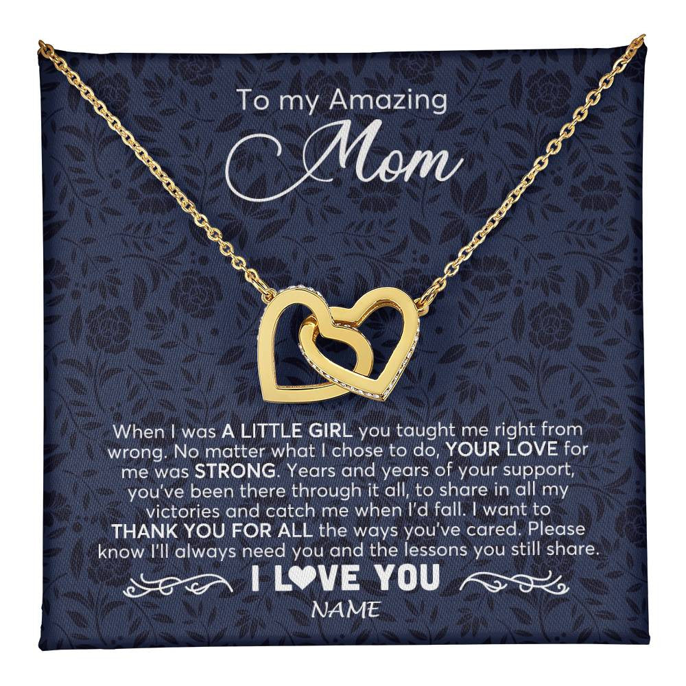 Interlocking Hearts Necklace 18K Yellow Gold Finish | 1 | Personalized To My Amazing Mom Necklace From Daughter When I Was A Little Girl Mom Birthday Mothers Day Christmas Jewelry Customized Gift Box Message Card | teecentury