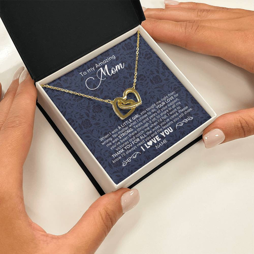 Interlocking Hearts Necklace 18K Yellow Gold Finish | 2 | Personalized To My Amazing Mom Necklace From Daughter When I Was A Little Girl Mom Birthday Mothers Day Christmas Jewelry Customized Gift Box Message Card | teecentury