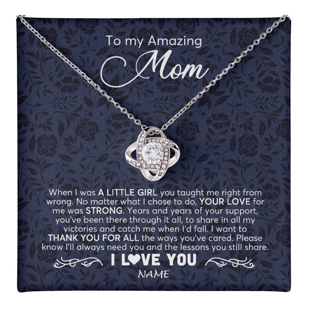 Love Knot Necklace 14K White Gold Finish | 1 | Personalized To My Amazing Mom Necklace From Daughter When I Was A Little Girl Mom Birthday Mothers Day Christmas Jewelry Customized Gift Box Message Card | teecentury