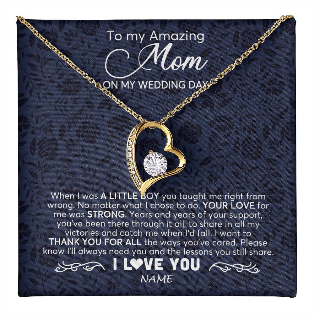 Forever Love Necklace 18K Yellow Gold Finish | 1 | Personalized To My Amazing Mom Necklace From Son On My Wedding Day When I Was A Little Boy Mother Of Groom Wedding Day Jewelry Customized Gift Box Message Card | teecentury