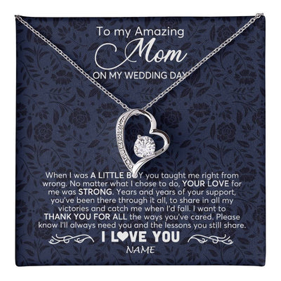 Forever Love Necklace 14K White Gold Finish | 1 | Personalized To My Amazing Mom Necklace From Son On My Wedding Day When I Was A Little Boy Mother Of Groom Wedding Day Jewelry Customized Gift Box Message Card | teecentury
