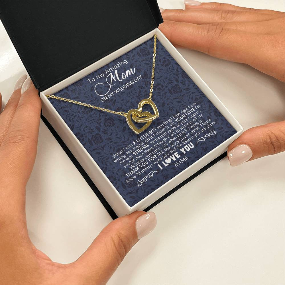 Interlocking Hearts Necklace 18K Yellow Gold Finish | 2 | Personalized To My Amazing Mom Necklace From Son On My Wedding Day When I Was A Little Boy Mother Of Groom Wedding Day Jewelry Customized Gift Box Message Card | teecentury