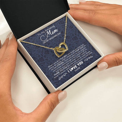 Interlocking Hearts Necklace 18K Yellow Gold Finish | 2 | Personalized To My Amazing Mom Necklace From Son On My Wedding Day When I Was A Little Boy Mother Of Groom Wedding Day Jewelry Customized Gift Box Message Card | teecentury