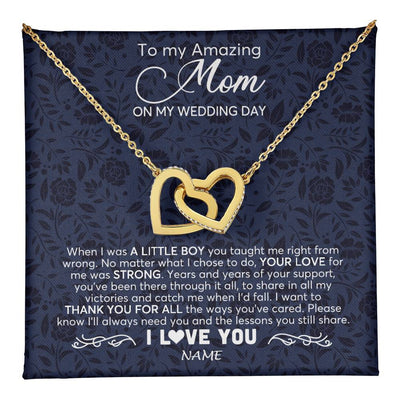 Interlocking Hearts Necklace 18K Yellow Gold Finish | 1 | Personalized To My Amazing Mom Necklace From Son On My Wedding Day When I Was A Little Boy Mother Of Groom Wedding Day Jewelry Customized Gift Box Message Card | teecentury