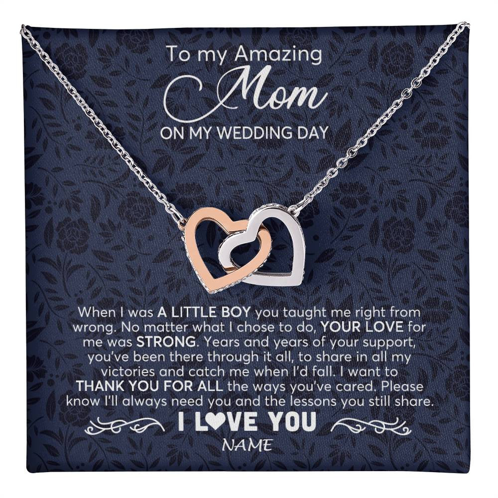 Interlocking Hearts Necklace Stainless Steel & Rose Gold Finish | 1 | Personalized To My Amazing Mom Necklace From Son On My Wedding Day When I Was A Little Boy Mother Of Groom Wedding Day Jewelry Customized Gift Box Message Card | teecentury