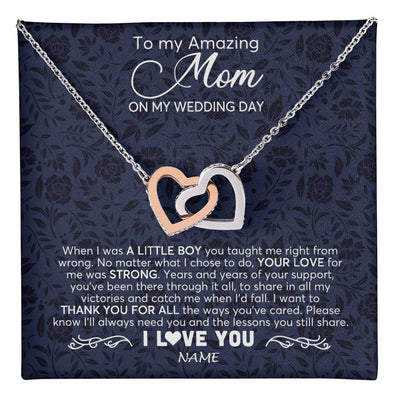 Interlocking Hearts Necklace Stainless Steel & Rose Gold Finish | 1 | Personalized To My Amazing Mom Necklace From Son On My Wedding Day When I Was A Little Boy Mother Of Groom Wedding Day Jewelry Customized Gift Box Message Card | teecentury