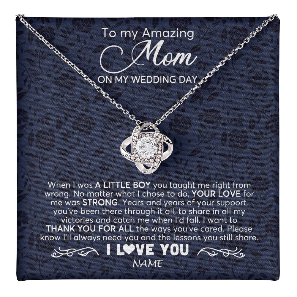 Love Knot Necklace 14K White Gold Finish | 1 | Personalized To My Amazing Mom Necklace From Son On My Wedding Day When I Was A Little Boy Mother Of Groom Wedding Day Jewelry Customized Gift Box Message Card | teecentury