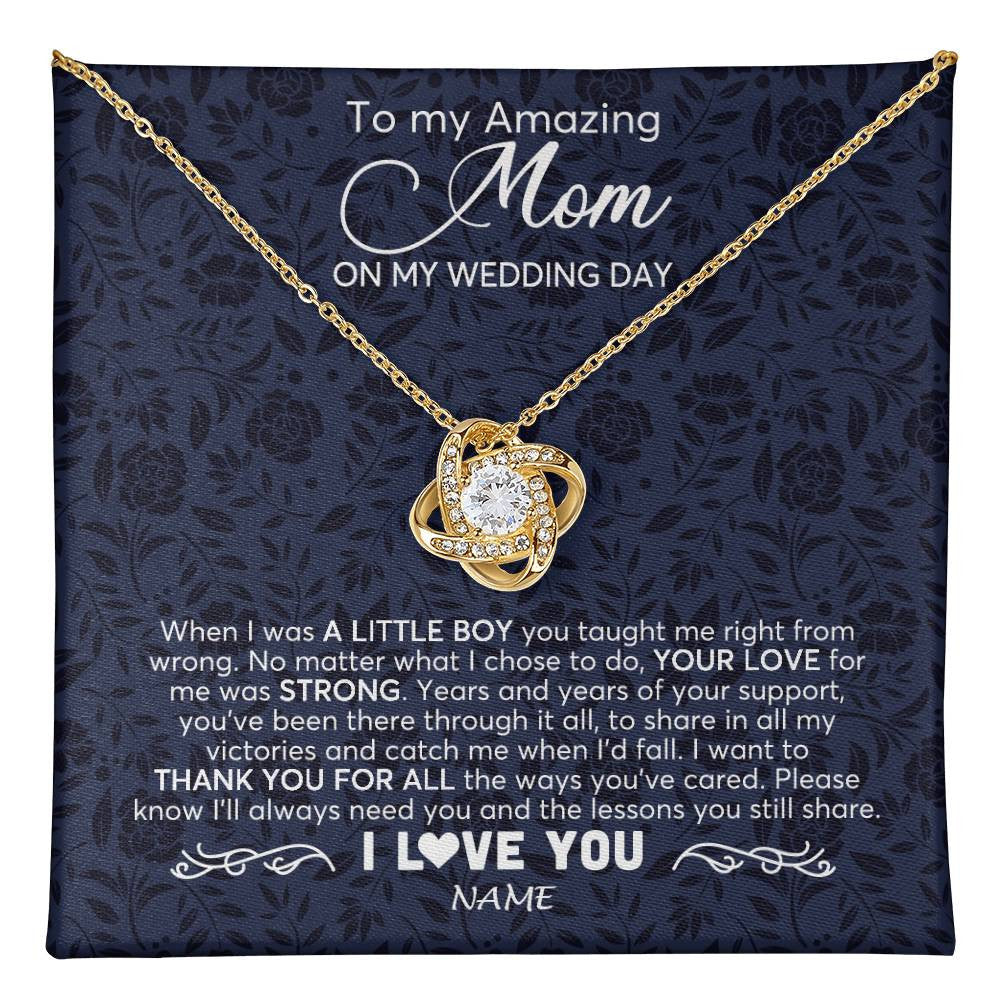 Love Knot Necklace 18K Yellow Gold Finish | 1 | Personalized To My Amazing Mom Necklace From Son On My Wedding Day When I Was A Little Boy Mother Of Groom Wedding Day Jewelry Customized Gift Box Message Card | teecentury