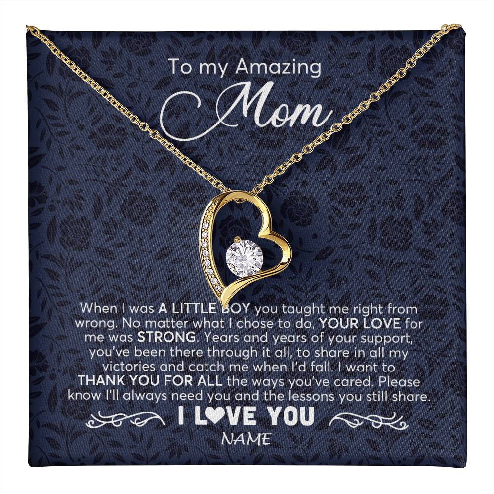 Forever Love Necklace 18K Yellow Gold Finish | 1 | Personalized To My Amazing Mom Necklace From Son When I Was A Little Boy Mom Birthday Mothers Day Christmas Jewelry Customized Gift Box Message Card | teecentury