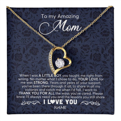 Forever Love Necklace 18K Yellow Gold Finish | 1 | Personalized To My Amazing Mom Necklace From Son When I Was A Little Boy Mom Birthday Mothers Day Christmas Jewelry Customized Gift Box Message Card | teecentury