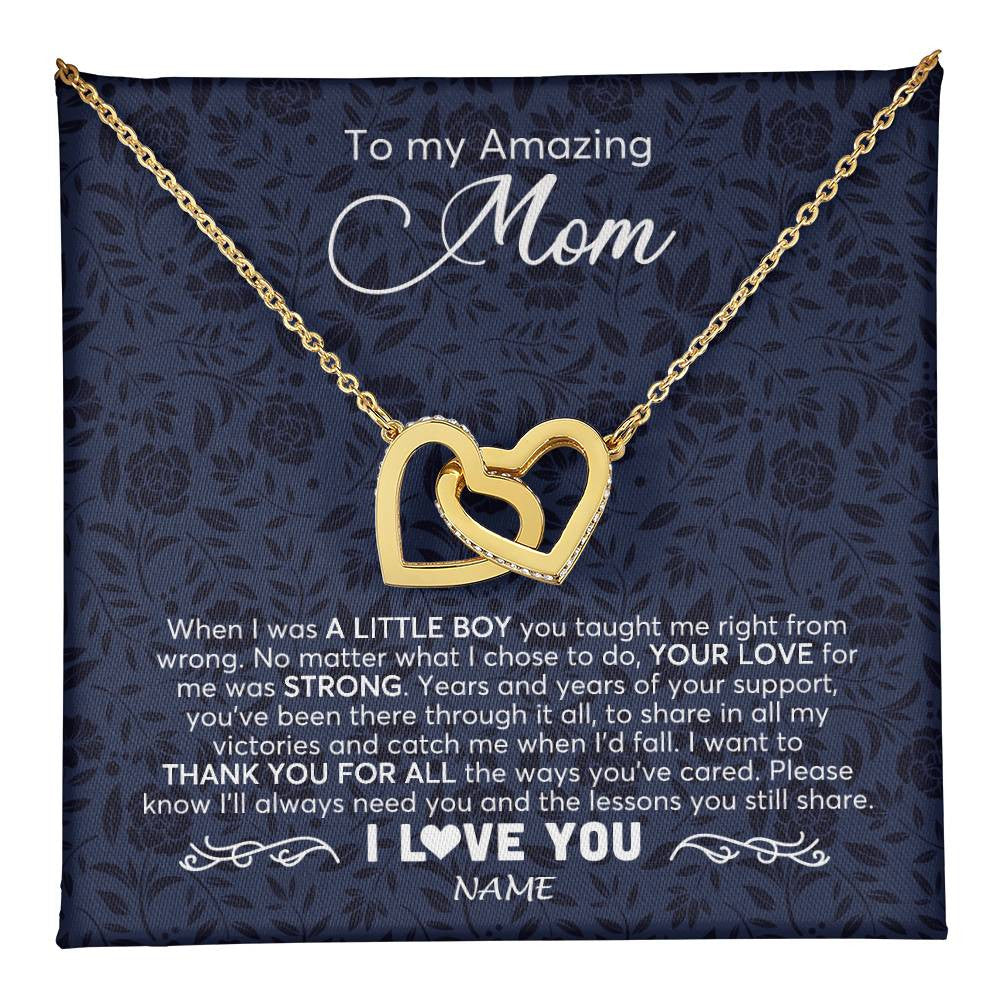 Interlocking Hearts Necklace 18K Yellow Gold Finish | 1 | Personalized To My Amazing Mom Necklace From Son When I Was A Little Boy Mom Birthday Mothers Day Christmas Jewelry Customized Gift Box Message Card | teecentury