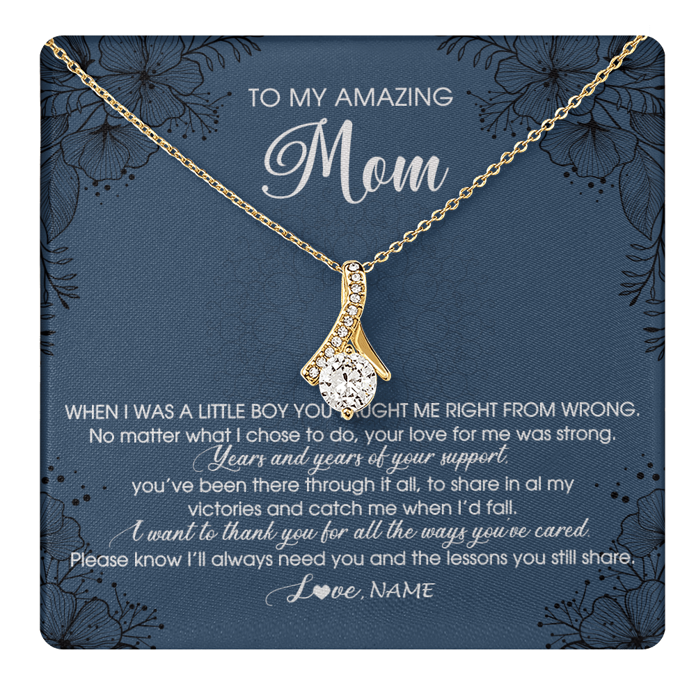 Alluring Beauty Necklace 18K Yellow Gold Finish | 1 | Personalized To My Amazing Mom Necklace From Son You Taught Me Right Mom Birthday Mothers Day Christmas Pendant Jewelry Customized Box Message Card | teecentury