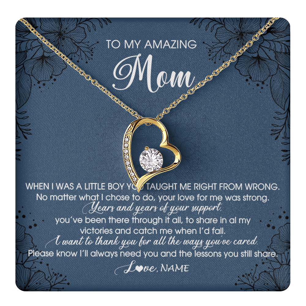 Forever Love Necklace 18K Yellow Gold Finish | 1 | Personalized To My Amazing Mom Necklace From Son You Taught Me Right Mom Birthday Mothers Day Christmas Pendant Jewelry Customized Box Message Card | teecentury