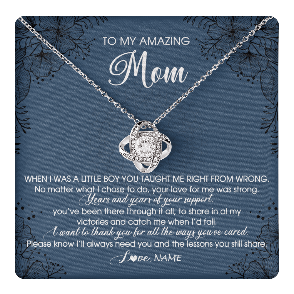 Love Knot Necklace 14K White Gold Finish | 1 | Personalized To My Amazing Mom Necklace From Son You Taught Me Right Mom Birthday Mothers Day Christmas Pendant Jewelry Customized Box Message Card | teecentury