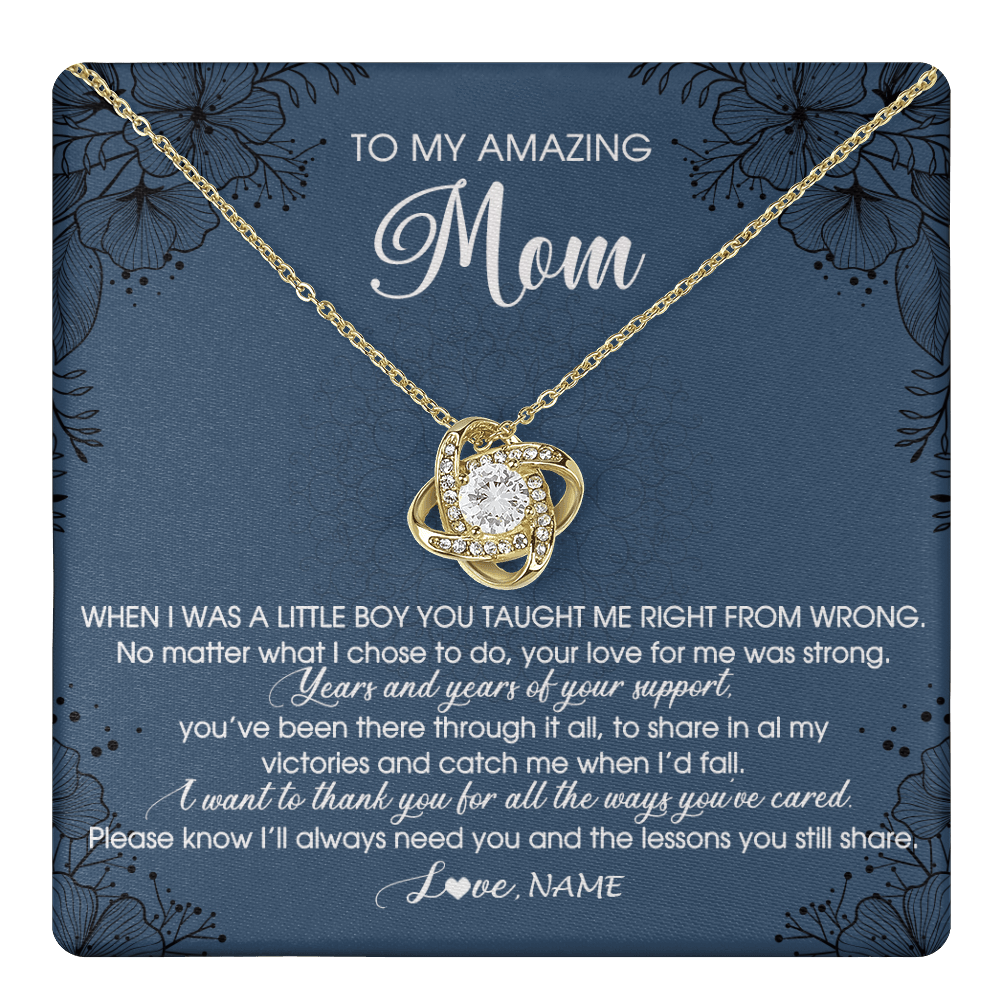 Love Knot Necklace 18K Yellow Gold Finish | 1 | Personalized To My Amazing Mom Necklace From Son You Taught Me Right Mom Birthday Mothers Day Christmas Pendant Jewelry Customized Box Message Card | teecentury