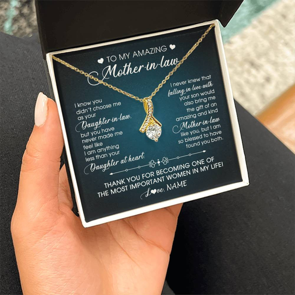Alluring Beauty Necklace 18K Yellow Gold Finish | 2 | Personalized To My Amazing Mother In Law Necklace From Daughter Amazing And Kind Mother In Law Birthday Christmas Jewelry Customized Gift Box Message Card | teecentury