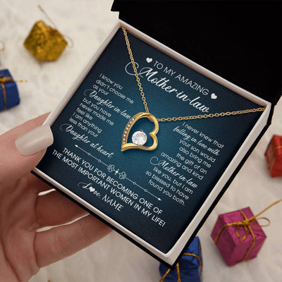 Forever Love Necklace 18K Yellow Gold Finish | 2 | Personalized To My Amazing Mother In Law Necklace From Daughter Amazing And Kind Mother In Law Birthday Christmas Jewelry Customized Gift Box Message Card | teecentury