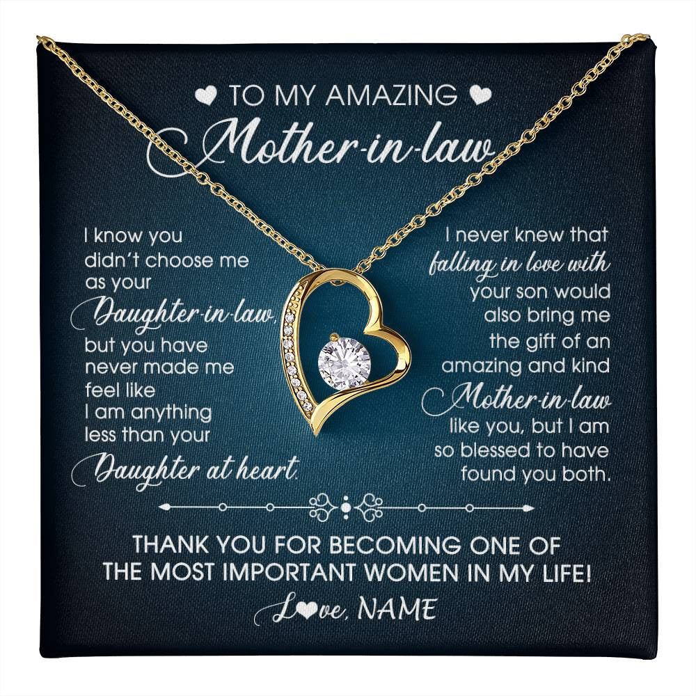 Forever Love Necklace 18K Yellow Gold Finish | 1 | Personalized To My Amazing Mother In Law Necklace From Daughter Amazing And Kind Mother In Law Birthday Christmas Jewelry Customized Gift Box Message Card | teecentury