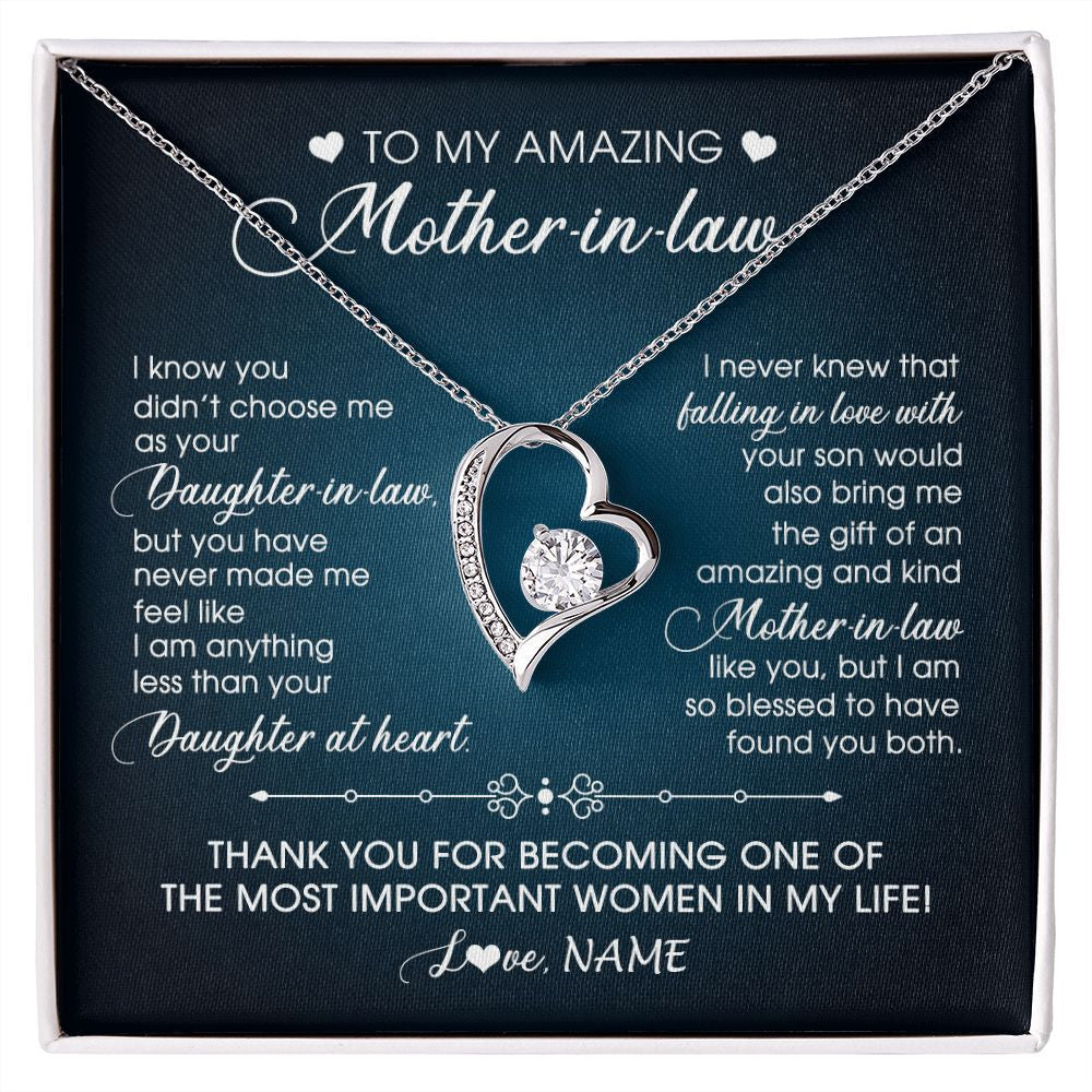 Forever Love Necklace | Personalized To My Amazing Mother In Law Necklace From Daughter Amazing And Kind Mother In Law Birthday Christmas Jewelry Customized Gift Box Message Card | teecentury