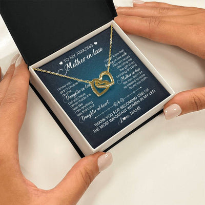 Interlocking Hearts Necklace 18K Yellow Gold Finish | 2 | Personalized To My Amazing Mother In Law Necklace From Daughter Amazing And Kind Mother In Law Birthday Christmas Jewelry Customized Gift Box Message Card | teecentury