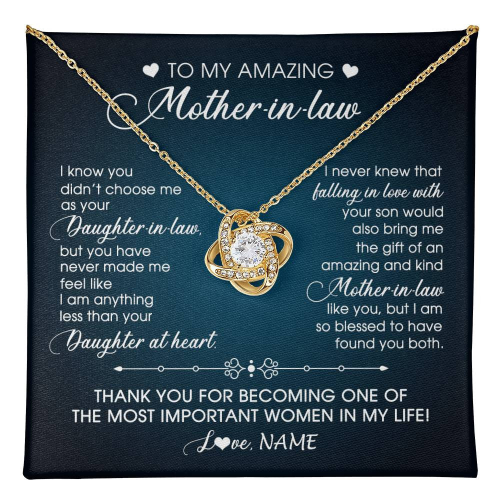 Love Knot Necklace 18K Yellow Gold Finish | 1 | Personalized To My Amazing Mother In Law Necklace From Daughter Amazing And Kind Mother In Law Birthday Christmas Jewelry Customized Gift Box Message Card | teecentury