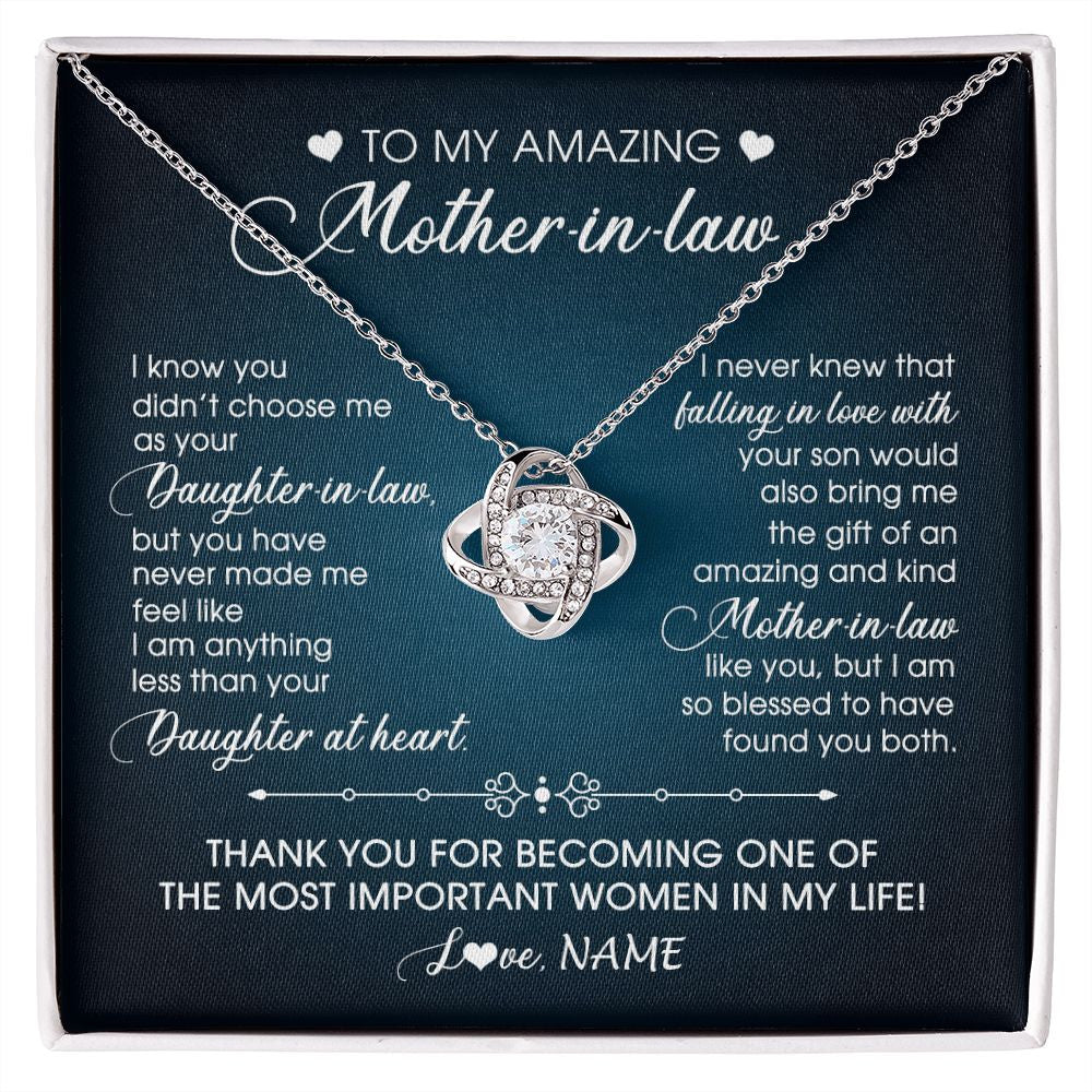 Love Knot Necklace | Personalized To My Amazing Mother In Law Necklace From Daughter Amazing And Kind Mother In Law Birthday Christmas Jewelry Customized Gift Box Message Card | teecentury