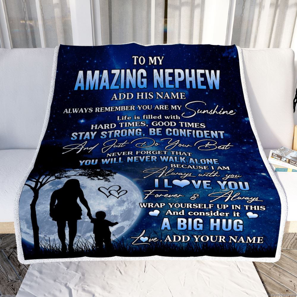 Personalized To My Amazing Nephew Blanket From Aunt Auntie My Sunshine Nephew Birthday Gifts Graduation Christmas Customized Fleece Throw Blanket | teecentury
