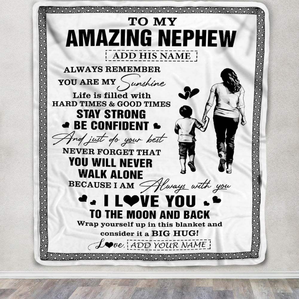 Personalized To My Amazing Nephew Blanket From Aunt Auntie Woman It A Big Hug Nephew Birthday Gifts Graduation Christmas Customized Fleece Throw Blanket | teecentury