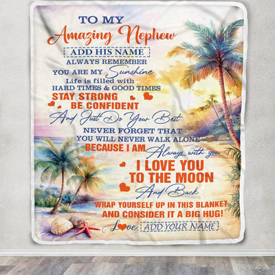 Personalized To My Amazing Nephew Blanket From Aunt Uncle Auntie Beach It A Big Hug Nephew Birthday Gifts Graduation Christmas Custom Fleece Throw Blanket | teecentury