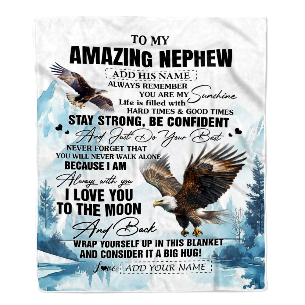 Personalized To My Amazing Nephew Blanket From Aunt Uncle Auntie Eagle It A Big Hug Nephew Birthday Gifts Graduation Christmas Custom Fleece Throw Blanket | teecentury