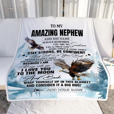 Personalized To My Amazing Nephew Blanket From Aunt Uncle Auntie Eagle It A Big Hug Nephew Birthday Gifts Graduation Christmas Custom Fleece Throw Blanket | teecentury