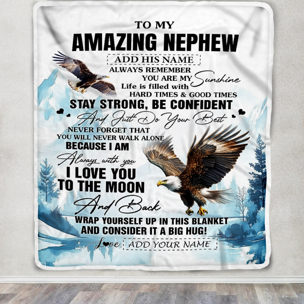 Personalized To My Amazing Nephew Blanket From Aunt Uncle Auntie Eagle It A Big Hug Nephew Birthday Gifts Graduation Christmas Custom Fleece Throw Blanket | teecentury