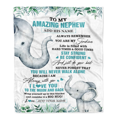 Personalized To My Amazing Nephew Blanket From Aunt Uncle Auntie Elephant It A Big Hug Nephew Birthday Gifts Graduation Christmas Custom Fleece Throw Blanket | teecentury