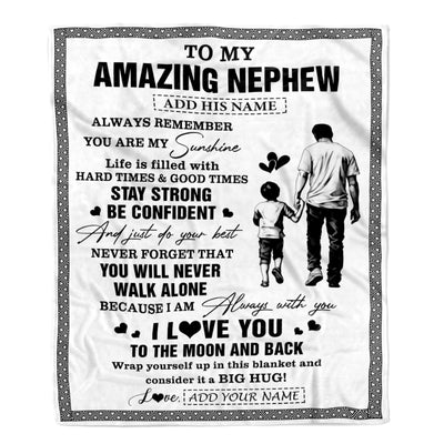 Personalized To My Amazing Nephew Blanket From Uncle Man It A Big Hug Nephew Birthday Gifts Graduation Christmas Customized Fleece Throw Blanket | teecentury