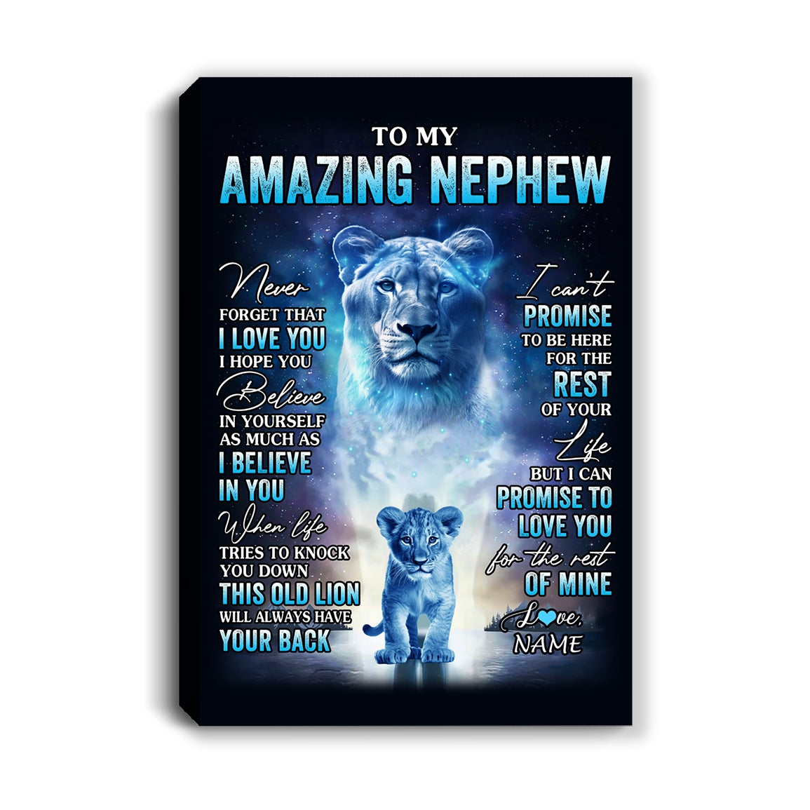 Personalized To My Amazing Nephew Canvas From Aunt Auntie Lion Never Forget I Love You Nephew Birthday Gifts Graduation Christmas Custom Wall Art Print Framed Canvas | teecentury