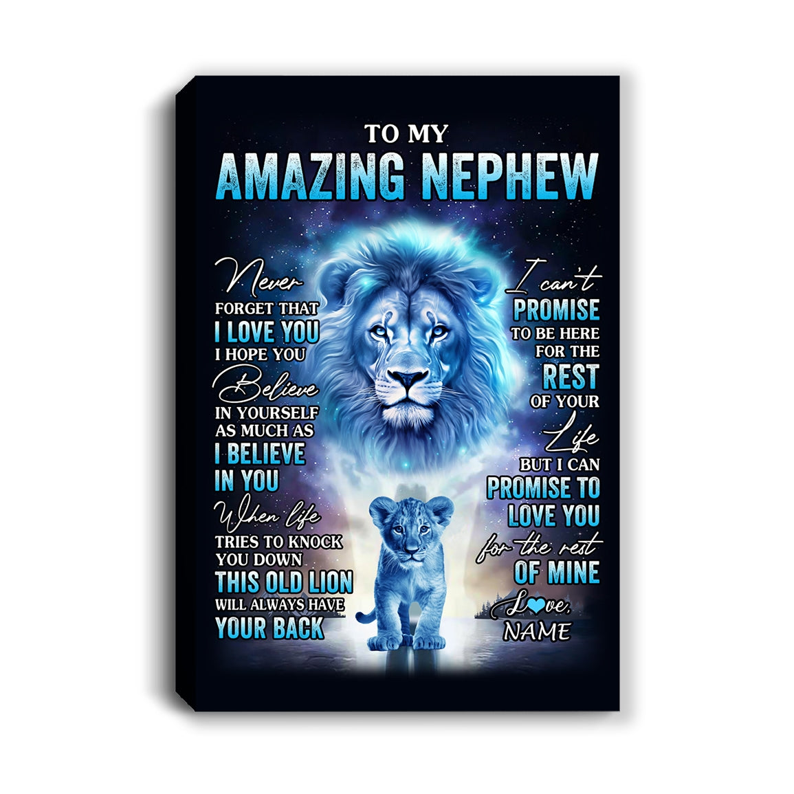 Personalized To My Amazing Nephew Canvas From Uncle Lion Never Forget I Love You Nephew Birthday Gifts Graduation Christmas Custom Wall Art Print Framed Canvas | teecentury