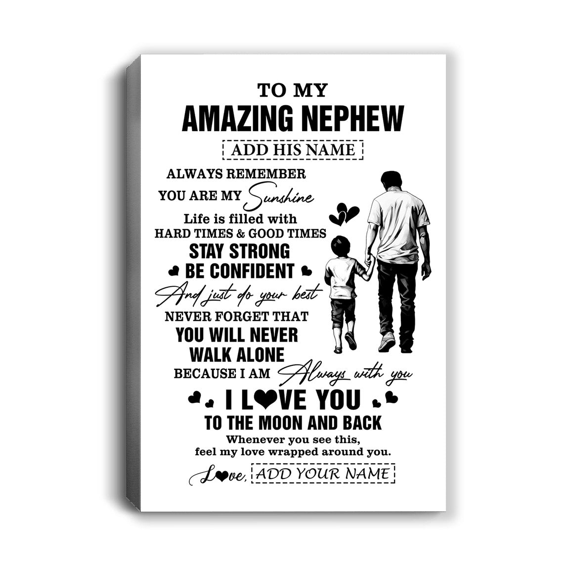 Personalized To My Amazing Nephew Canvas From Uncle Man It A Big Hug Nephew Birthday Gifts Graduation Christmas Custom Wall Art Framed Canvas | teecentury