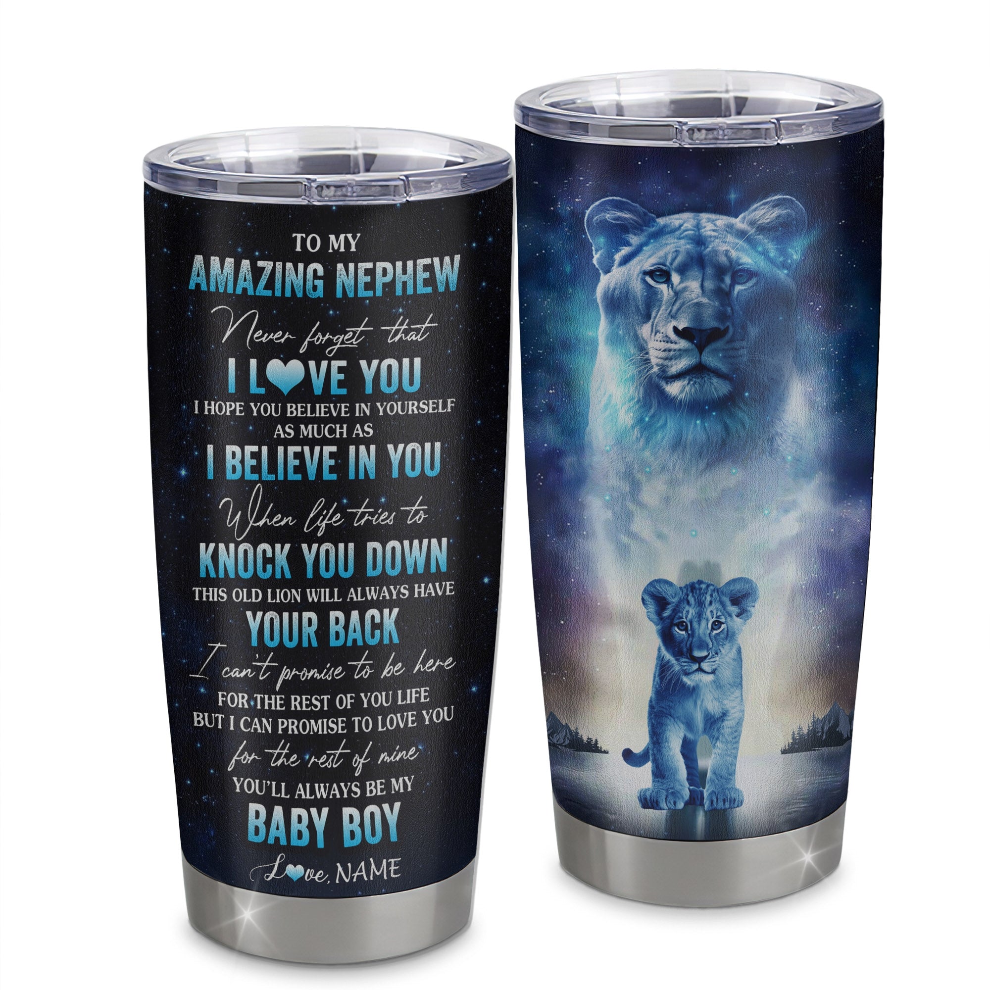 Personalized To My Amazing Nephew From Aunt Auntie Stainless Steel Tumbler Cup Lion Never Forget I Love You Nephew Birthday Graduation Christmas Travel Mug | teecentury