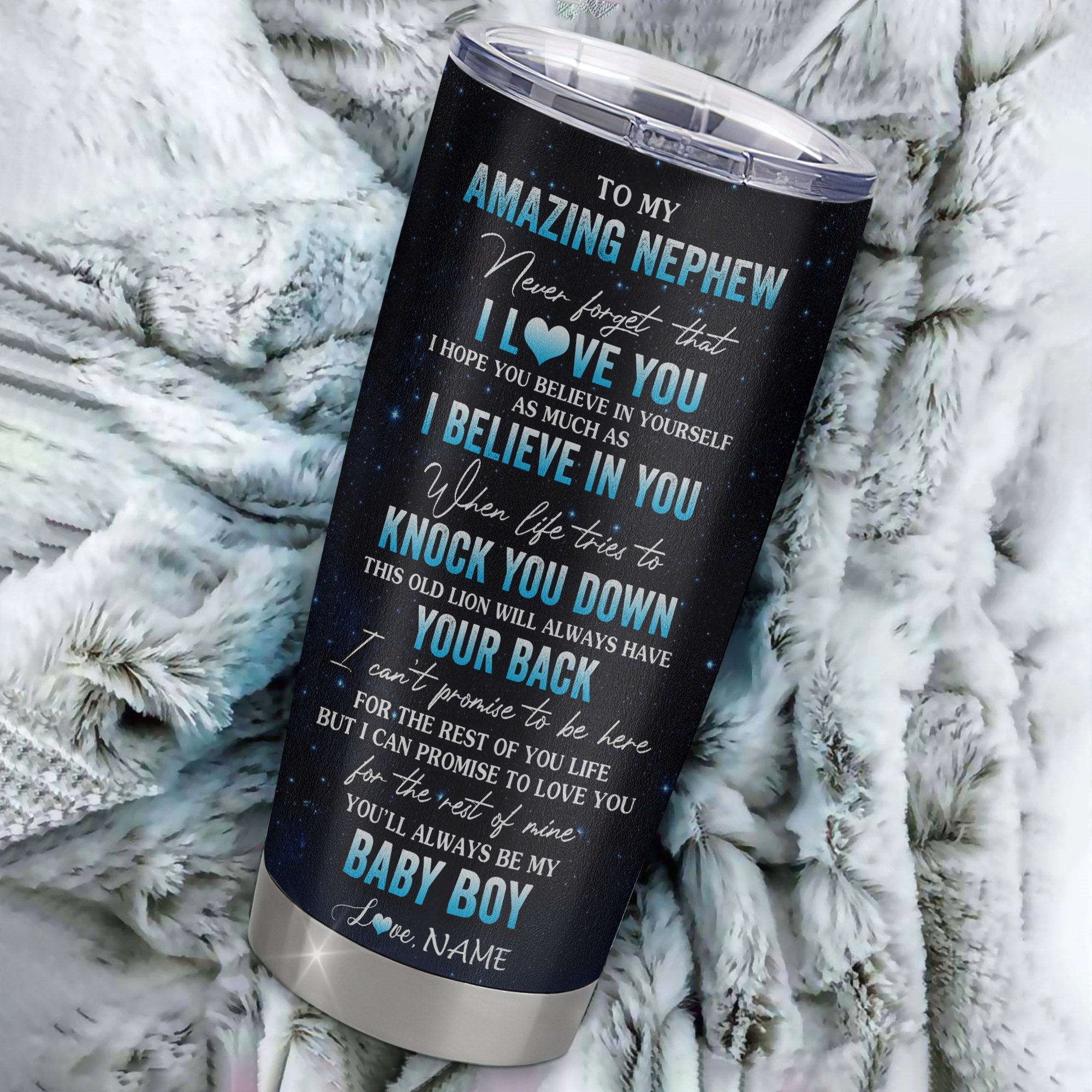 Personalized To My Amazing Nephew From Aunt Auntie Stainless Steel Tumbler Cup Lion Never Forget I Love You Nephew Birthday Graduation Christmas Travel Mug | teecentury