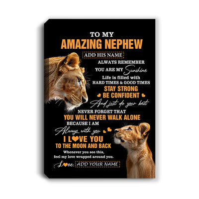 Personalized To My Amazing Nephew Gifts Canvas From Aunt Auntie Lion It A Big Hug Nephew Birthday Gifts Graduation Christmas Custom Wall Art Framed Canvas | teecentury