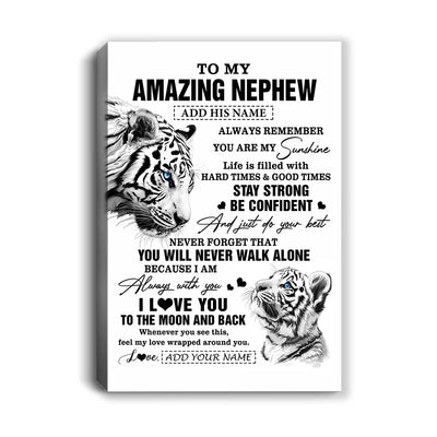 Personalized To My Amazing Nephew Gifts Canvas From Aunt Uncle Auntie White Tiger It A Big Hug Nephew Birthday Gifts Christmas Custom Wall Art Framed Canvas | teecentury