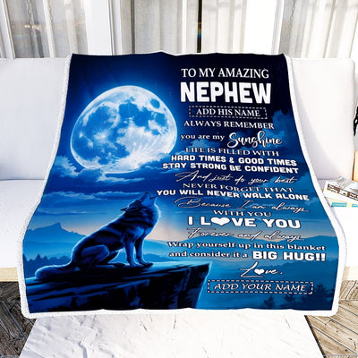 Personalized To My Amazing Nephew Gifts From Aunt Uncle Blanket Wolf My Sunshine Gifts For Nephew Birthday Graduation Christmas Custom Fleece Throw Blanket | teecentury