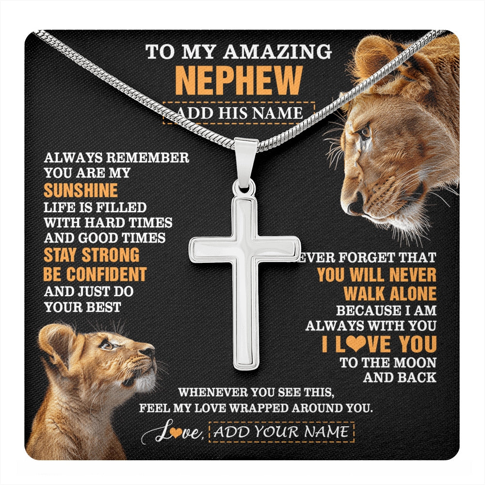 Stainless Cross Necklace Stainless Steel | 1 | Personalized To My Amazing Nephew Gifts Necklace From Aunt Auntie Lion It A Big Hug Nephew Birthday Gifts Graduation Christmas Custom Gift Box Message Card | https://teecentury.