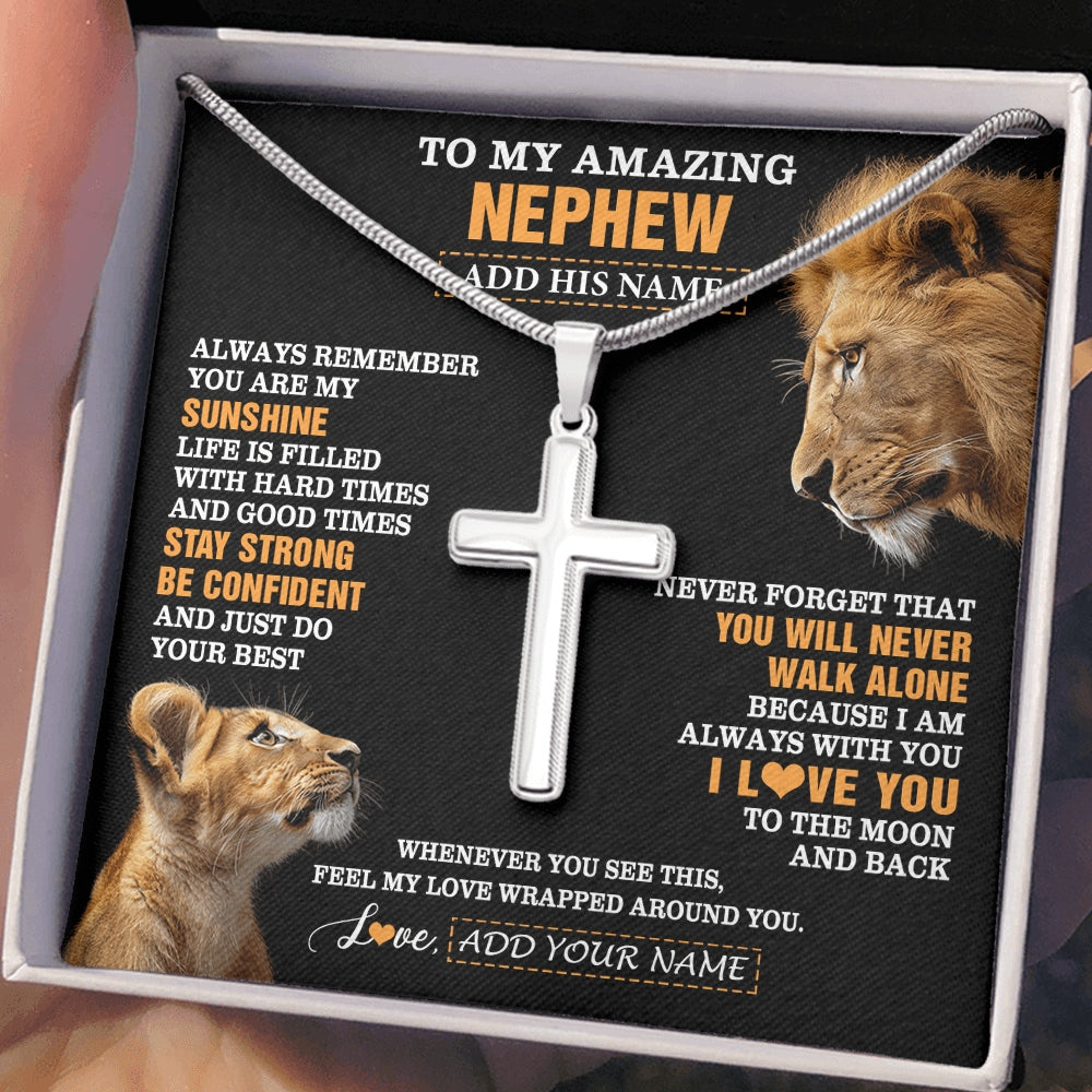 Stainless Cross Necklace Stainless Steel | 2 | Personalized To My Amazing Nephew Gifts Necklace From Uncle Lion It A Big Hug Nephew Birthday Gifts Graduation Christmas Custom Gift Box Message Card | https://teecentury.