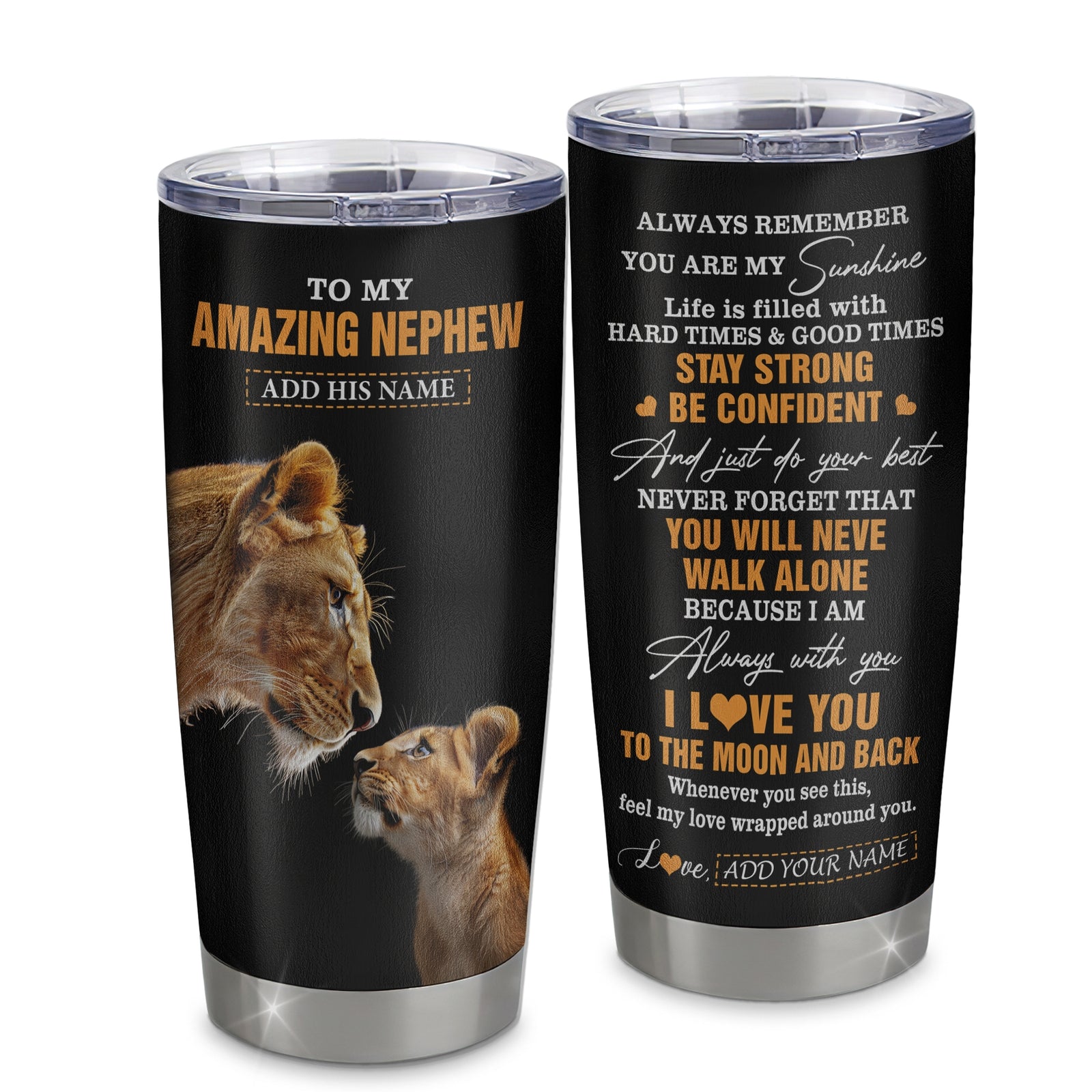 Personalized To My Amazing Nephew Gifts Tumbler From Aunt Auntie Lion It A Big Hug Nephew Birthday Gifts Graduation Christmas Custom Stainless Steel Travel Mug | teecentury