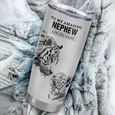 Personalized To My Amazing Nephew Gifts Tumbler From Aunt Uncle Auntie White Tiger It A Big Hug Nephew Birthday Gifts Christmas Custom Stainless Steel Travel Mug | teecentury