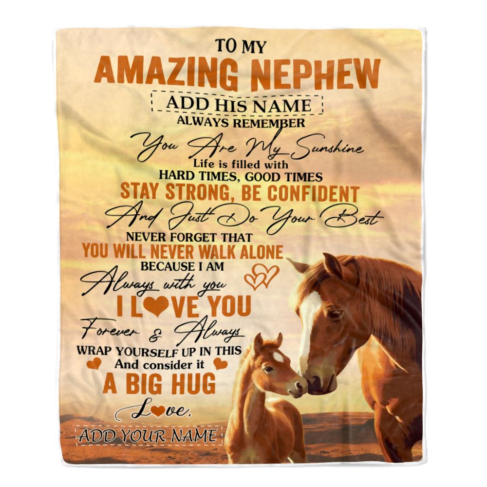 Personalized To My Amazing Nephew Horse Blanket From Aunt Uncle Auntie My Sunshine Nephew Birthday Gifts Graduation Christmas Customized Fleece Throw Blanket | teecentury