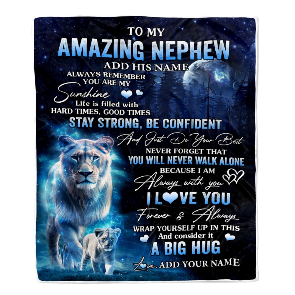 Personalized To My Amazing Nephew Lion Blanket From Aunt Auntie My Sunshine Nephew Birthday Gifts Graduation Christmas Customized Fleece Throw Blanket | teecentury